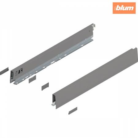 Sisteme pentru sertare - Laterală de sertar MERIVOBOX, Înălţime N (68.5 mm), NL=500 mm, dreapta+stânga, finisaj gri indiu mat 470N5002S