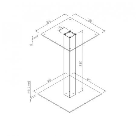 Picior masa central Gast, baza patrata 500x500 mm, finisaj negru [1]
