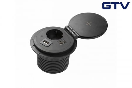 Accesorii mobilier - Priza incorporabila rotunda 1xschuko + 1xUSB A + 1xUSB C + 1 port interschimbabil, neagra