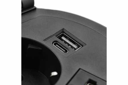 Priza incorporabila rotunda 1xschuko + 1xUSB A + 1xUSB C + 1 port interschimbabil, neagra [2]