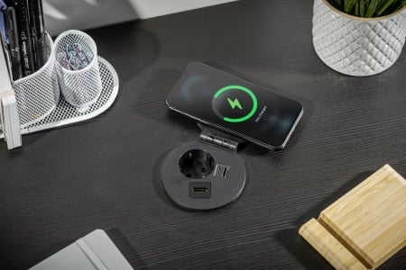 Priza incorporabila rotunda 1xschuko + 1xUSB A + 1xUSB C + 1 port interschimbabil, neagra [4]