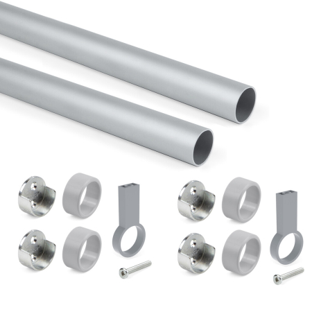Sisteme si accesorii pentru dressing - Set 2 bare pentru haine Ø28 mm, lungime 1150 mm, cu suporti inclusi, aluminiu si zamac anodizat mat