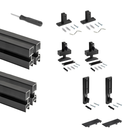 Sisteme si accesorii pentru dressing - Set 2 cadre Zero cu profile, accesorii de montaj si picioare reglabile dreptunghiulare, pentru montaj pe podea si perete, negru texturat