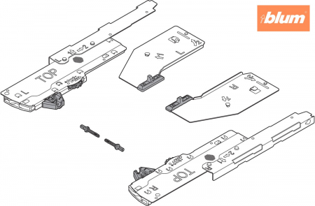 set (Unitate TIP-ON BLUMOTION + Declanşator + Adaptor), pentru LEGRABOX, Tip L3, NL=350-600 mm, Greutate totală a extragerii=15-40 kg, dreapta+stânga, finisaj R7037 gri închis T60L9540 [1]