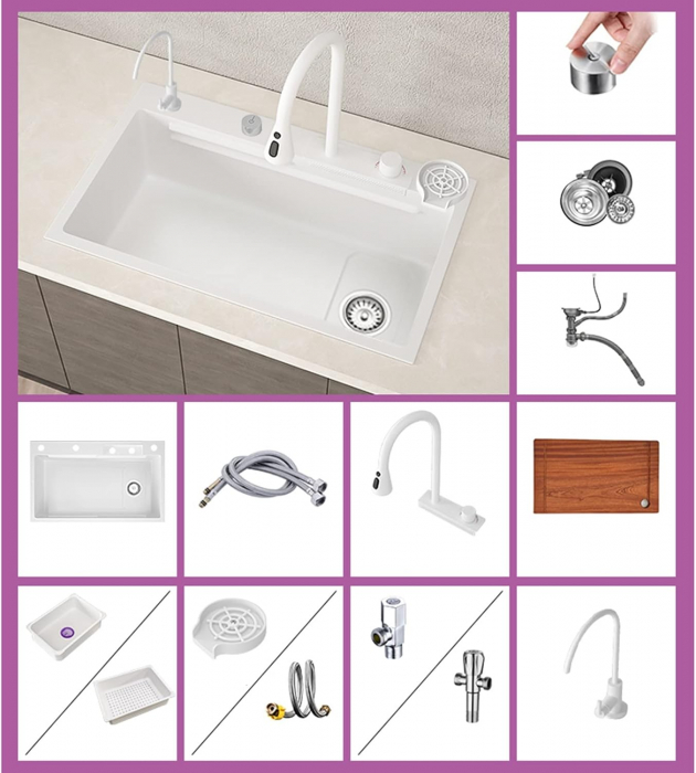 Chiuveta Bucatarie Multifunctionala Aquos Alb [15]
