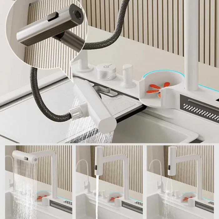 Chiuveta Bucatarie Multifunctionala Glimma, Culoare Alb, Otel Inoxidabil [7]