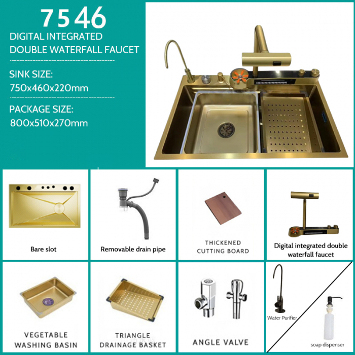Chiuveta Bucatarie Multifunctionala Glimma, Culoare Gold, Otel Inoxidabil [6]