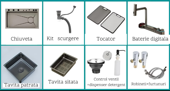 Chiuveta Bucatarie Multifunctionala Glimma, Culoare Gri, Otel Inoxidabil [3]