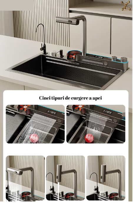 Chiuveta Bucatarie Multifunctionala Glimma, Culoare Gri, Otel Inoxidabil [4]