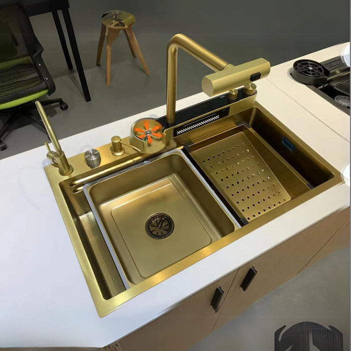 Chiuveta Bucatarie Multifunctionala Glimma, Culoare Gold, Otel Inoxidabil [5]