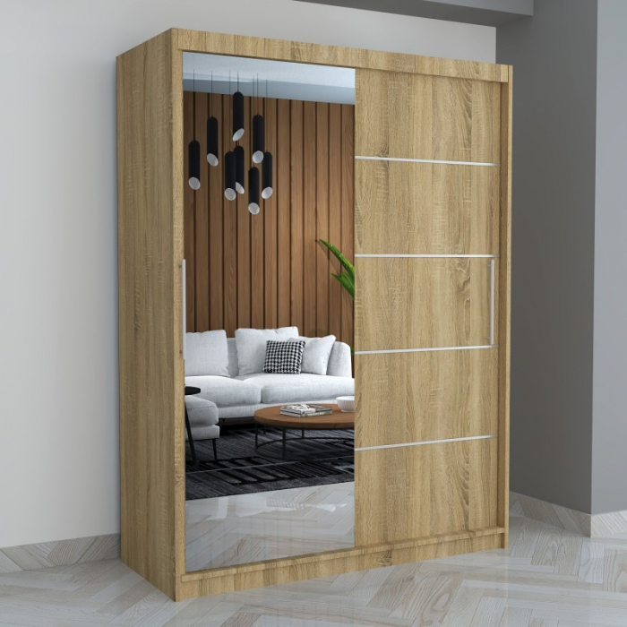 Dulap A05 Sonoma cu Oglinda, 150cm Lungime [1]