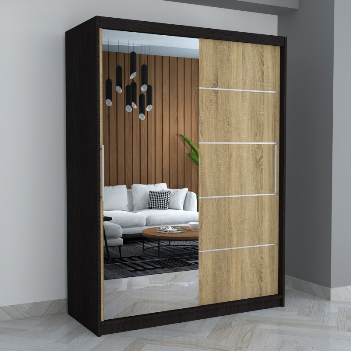 Dulap A07 Wenge/Sonoma cu Oglinda, 150cm Lungime [1]