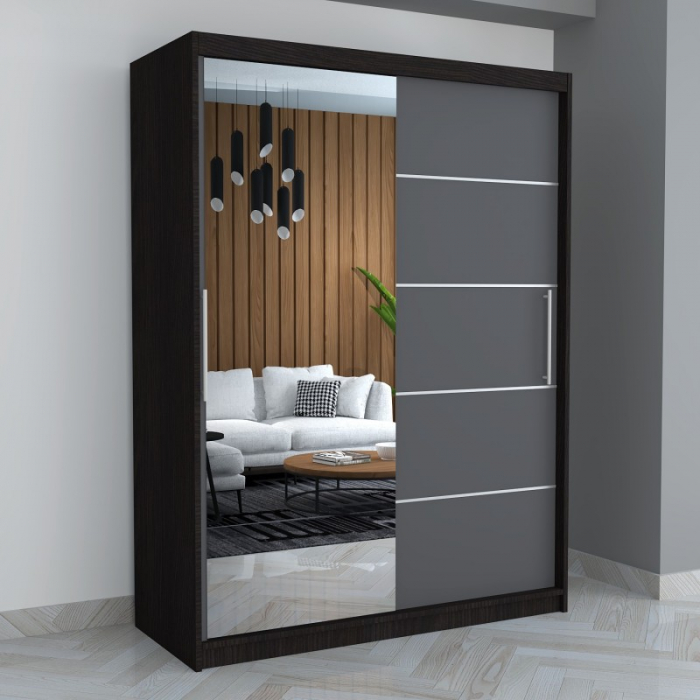 Dulap A08 Wenge/Gri cu Oglinda, 150cm Lungime [1]