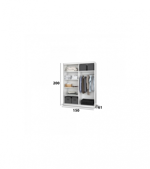 Dulap A03 Gri/Alb cu Oglinda, 150cm Lungime [2]