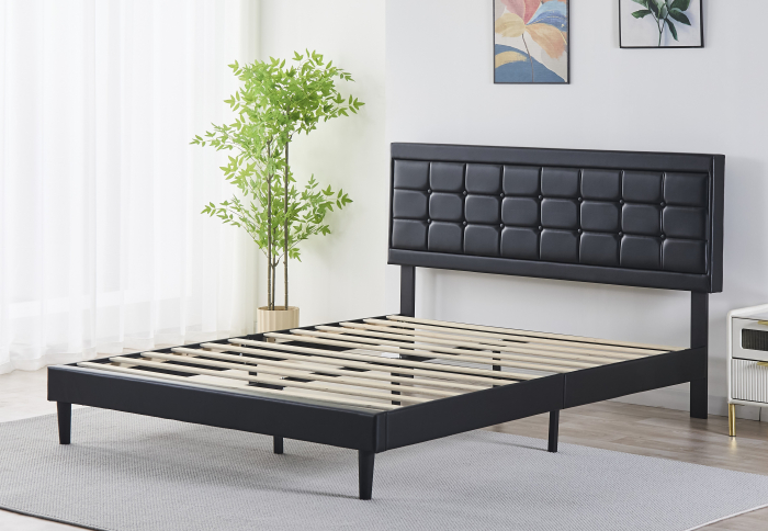 Pat Malaga Complet Tapitat Catifea, Culoare Negru, 160x200cm, Saltea Ortopedica 20cm inclusa [2]