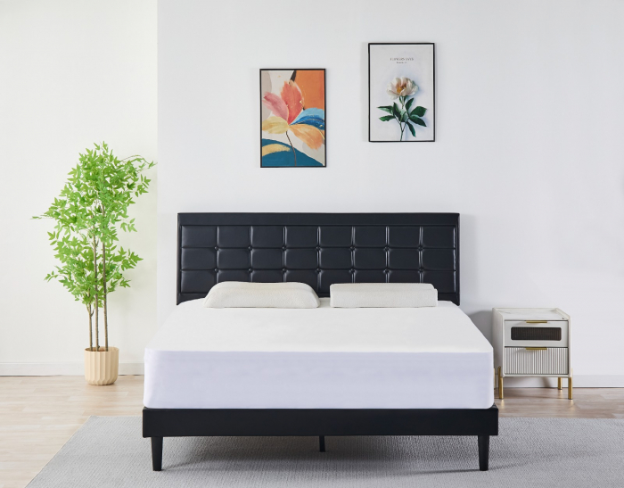 Pat Malaga Complet Tapitat Catifea, Culoare Negru, 160x200cm, Saltea Ortopedica 20cm inclusa [3]