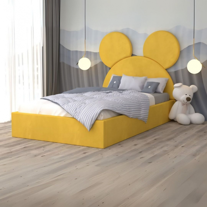 Pat Complet Tapitat Micky2 Cu Saltea 140x200cm, Culoare Galben [1]