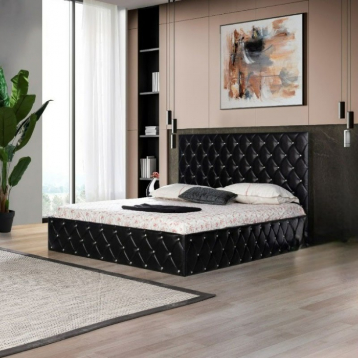 Pat Complet Tapitat Otto Negru 160x200cm Cu Saltea 160x200cm [1]