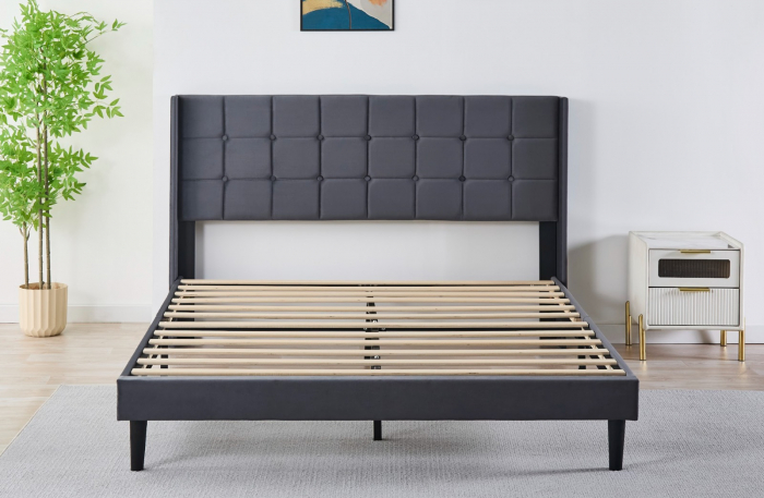 Pat Barcelona Complet Tapitat Catifea, Culoare Gri Inchis, 160x200cm [2]