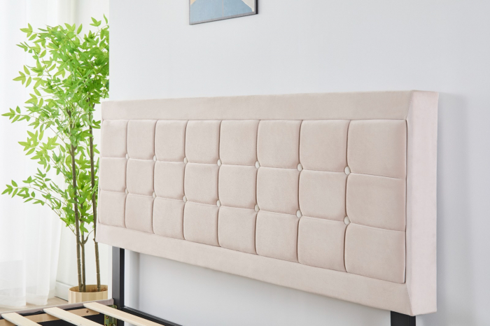 Pat Malaga Complet Tapitat Catifea, Culoare Bej, 160x200cm, Saltea Ortopedica 20cm inclusa [4]