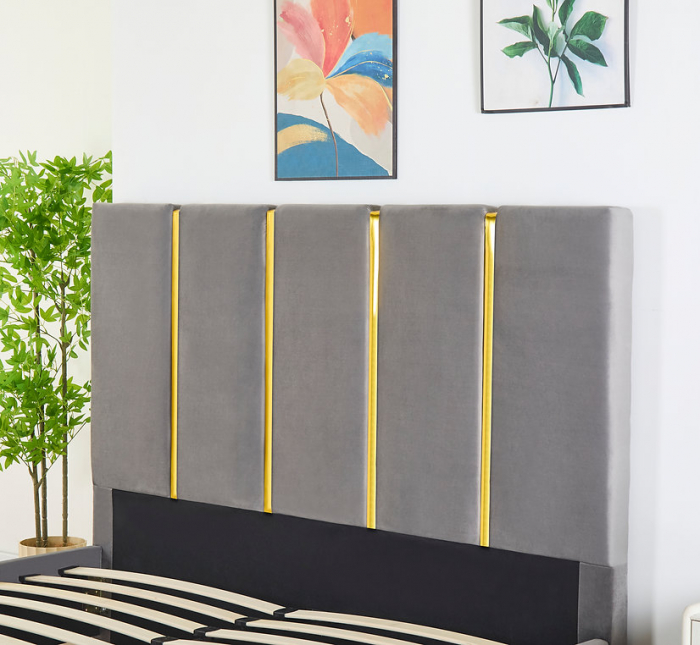 Pat Tapițat Catifea Gri 160x200 cm cu Somieră si Saltea  Inclusă – Cod LB-214 [3]