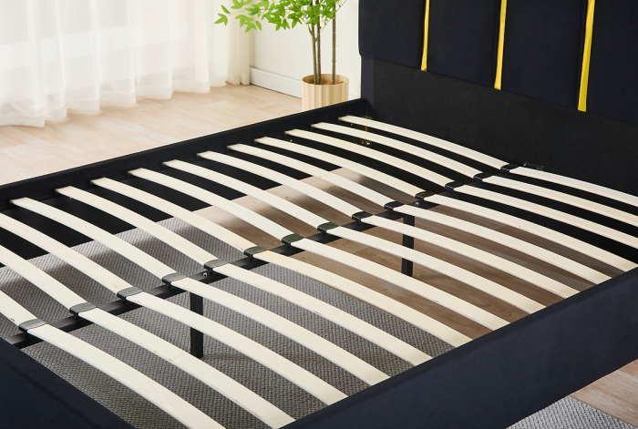 Pat Tapițat Catifea Negru 160x200 cm cu Somieră si Saltea  Inclusă – Cod LB-214 [3]