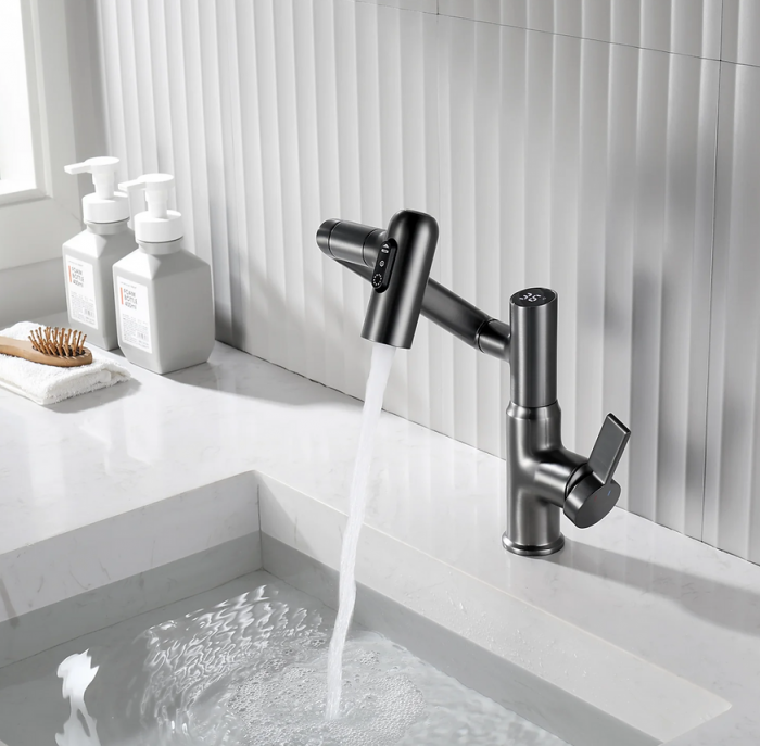 Robinet Rotativ Gri, S01, cu afișaj digital pentru apă caldă și rece, design cu braț mecanic, rotație tridimensională  la 1080° [4]