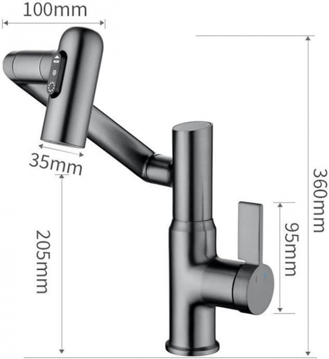 Robinet Rotativ Gri, S01, cu afișaj digital pentru apă caldă și rece, design cu braț mecanic, rotație tridimensională  la 1080° [7]
