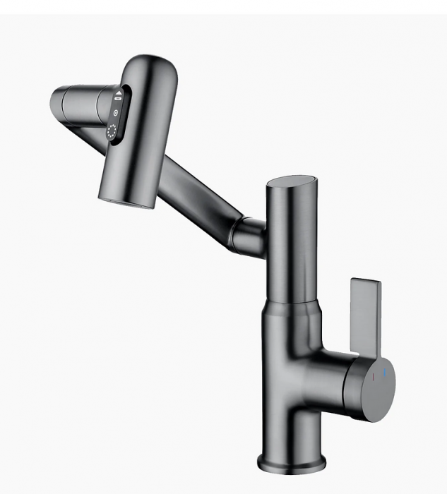 Robinet Rotativ Gri, S01, cu afișaj digital pentru apă caldă și rece, design cu braț mecanic, rotație tridimensională  la 1080° [2]