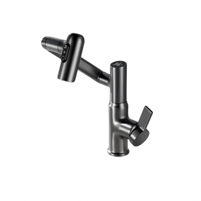 Robinet Rotativ Gri, S01, cu afișaj digital pentru apă caldă și rece, design cu braț mecanic, rotație tridimensională  la 1080° [1]
