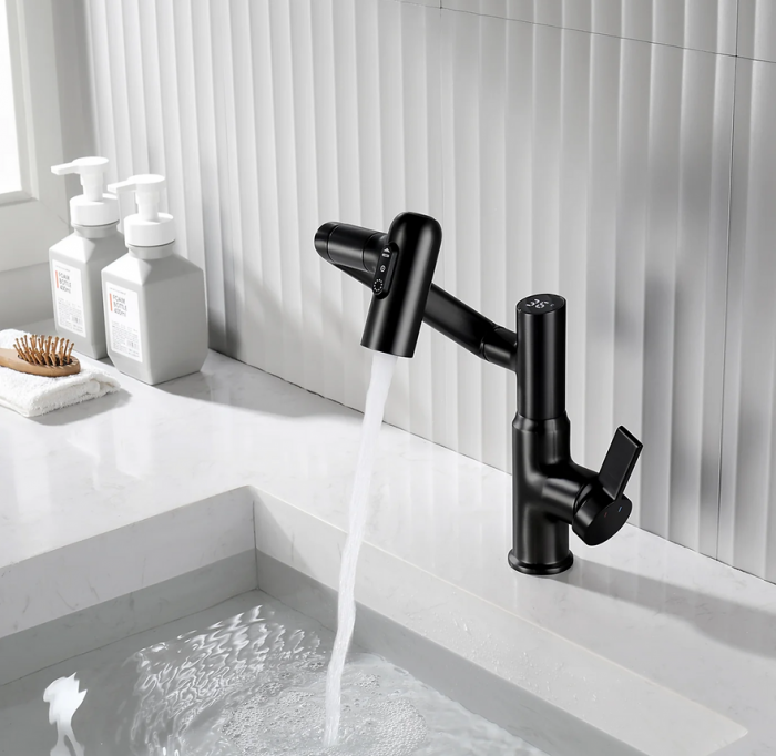 Robinet Rotativ Negru, S01, cu afișaj digital pentru apă caldă și rece, design cu braț mecanic, rotație tridimensională  la 1080° [6]