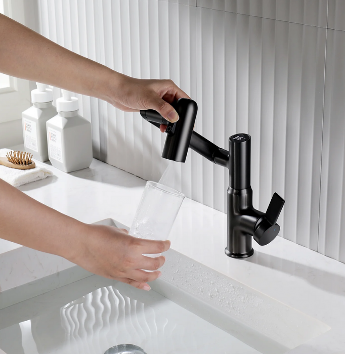 Robinet Rotativ Negru, S01, cu afișaj digital pentru apă caldă și rece, design cu braț mecanic, rotație tridimensională  la 1080° [4]