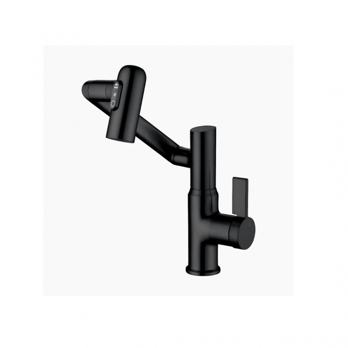 Robinet Rotativ Negru, S01, cu afișaj digital pentru apă caldă și rece, design cu braț mecanic, rotație tridimensională  la 1080° [1]