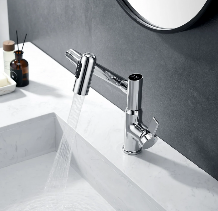 Robinet Rotativ Silver, S01, cu afișaj digital pentru apă caldă și rece, design cu braț mecanic, rotație tridimensională  la 1080° [7]