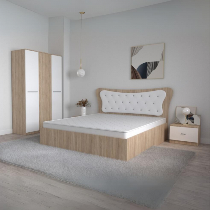 Set Mobila De Dormitor Dante H Sonoma/Alb, pat 160x200cm,  dulap 124x187cm, noptiere [1]