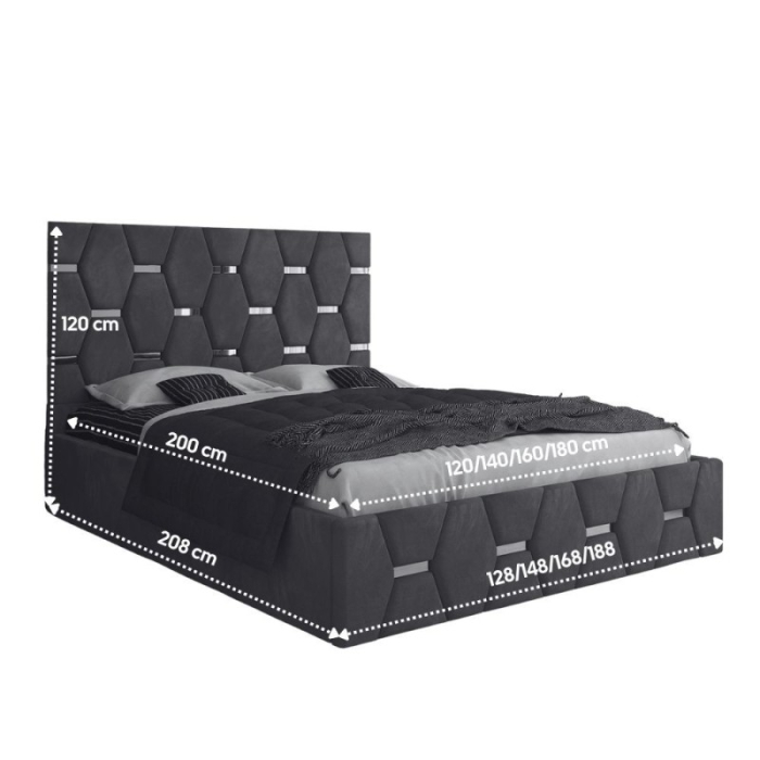 Set Mobila De Dormitor Sofia, pat tapitat 180x200cm, dulap 250cm, 2 noptiere si saltea 180x200cm [2]