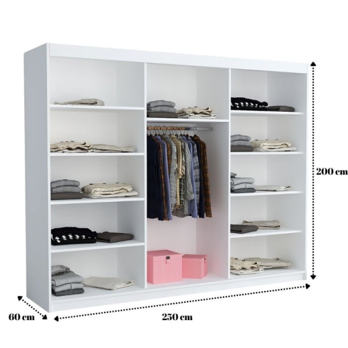 Set Mobila De Dormitor Sofia, pat tapitat 180x200cm, dulap 250cm, 2 noptiere si saltea 180x200cm [3]