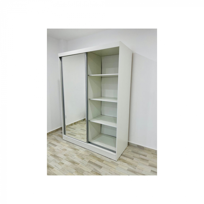 Dormitor Albania Alb cu Pat Matrimonial Alb si Saltea 160 cm x 200 cm , Dulap Usi Glisante Alb 150 cm x 200 cm si Noptiere Albe [3]