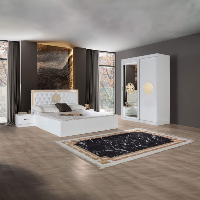 Set Mobila De Dormitor Versus Alb, pat 160x200cm,  dulap 150x208cm, noptiere [1]