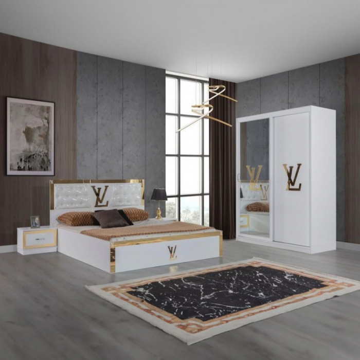 Set Mobila De Dormitor Luis Alb, pat 160x200cm,  dulap 150x208cm, noptiere [1]