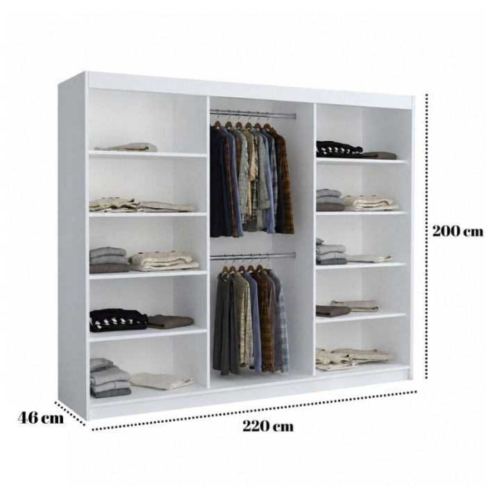 Set Mobila De Dormitor MOB01 Alb, pat 160x200cm, dulap, 2 noptiere, comoda cu oglinda si saltea 160x200cm [2]