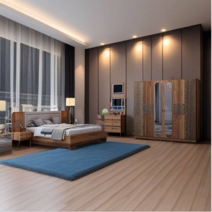 Set Mobila De Dormitor COD117, pat 180x200cm,  dulap 220x210cm, noptiere, comoda cu oglinda [1]