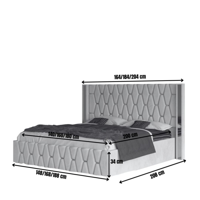 Set Mobila De Dormitor Eric Plus Gri/Alb, pat 160x200cm, dulap, 2 noptiere si saltea 160x200cm [3]