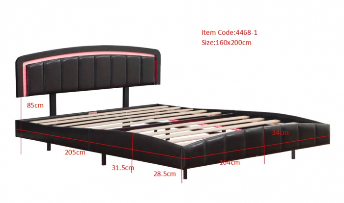 Pat B01 Tapitat Piele Ecologica 160x200cm, cu iluminare LED integrata, Negru [3]