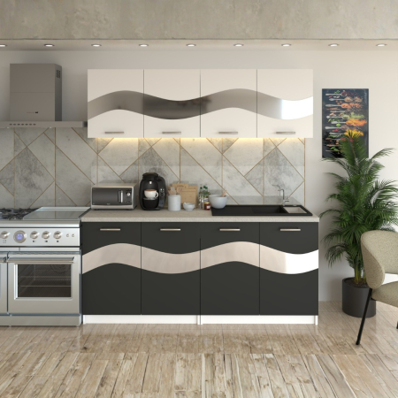 BUCATARIE - Bucatarie Armonia Alb Cu Gri  ( Silver ) 180CM LUNGIME