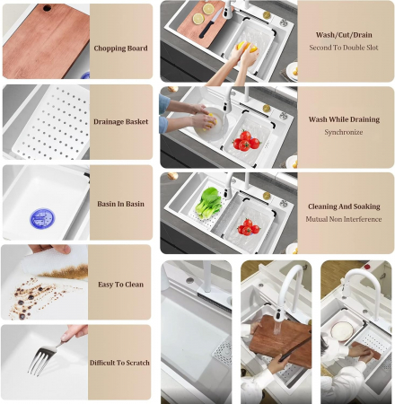 Chiuveta Bucatarie Multifunctionala Aquos Alb [15]