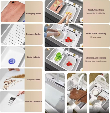 Chiuveta Bucatarie Multifunctionala Aquos Alb [11]