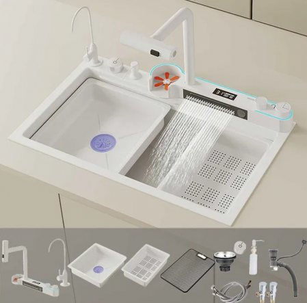 Chiuveta Bucatarie Multifunctionala Glimma, Culoare Alb, Otel Inoxidabil [4]