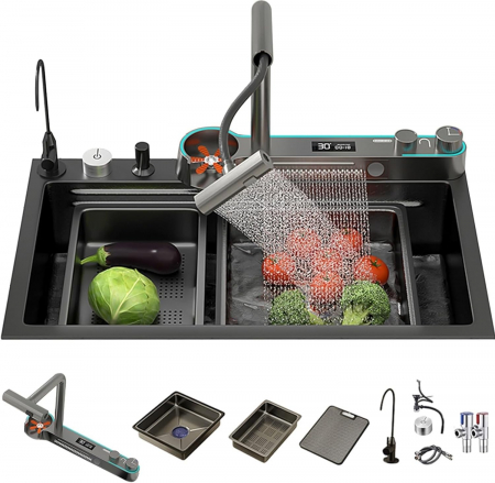 Chiuveta Bucatarie Multifunctionala Glimma, Culoare Gri, Otel Inoxidabil [15]