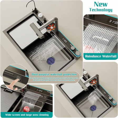 Chiuveta Bucatarie Multifunctionala Glimma, Culoare Gri, Otel Inoxidabil [13]